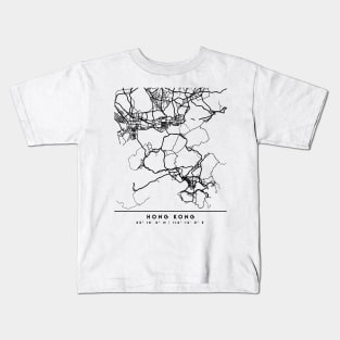 HONG KONG CHINA BLACK CITY STREET MAP ART Kids T-Shirt